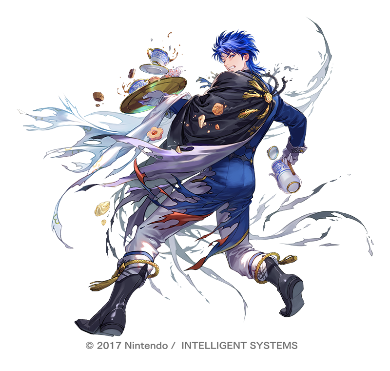 1boy, black_boots, black_vest, blue_eyes, blue_hair, blue_jacket, boots, cape