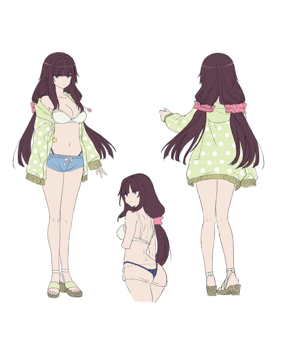 bikini, blue_thong, brown_hair, eta_(kagejitsu), kage_no_jitsuryokusha_ni_naritakute!, long_hair, official_art, purple_eyes