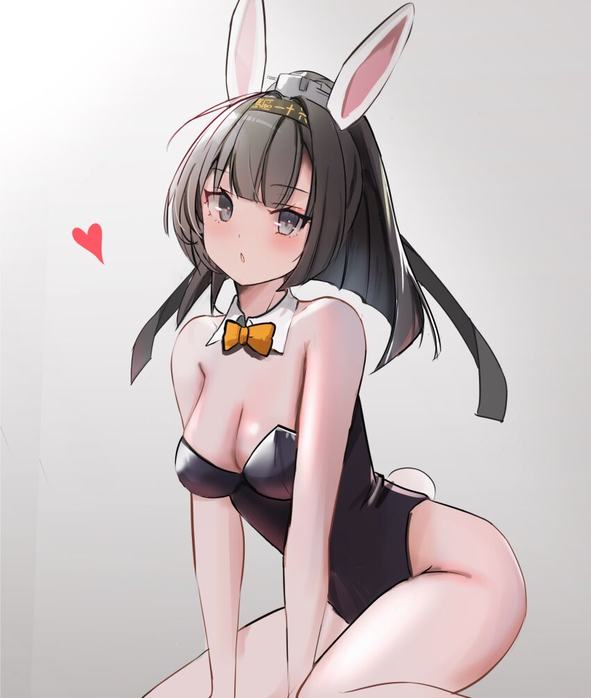 1girl, akizuki_(kancolle), alternate_costume, animal_ears, bare_legs, black_hair, black_headband, black_leotard