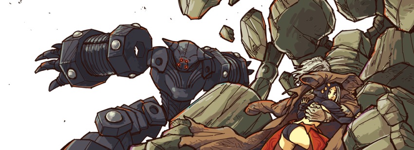 ass, blonde_hair, coat, ellen_(folkssoul), folkssoul, grey_hair, hood, keats