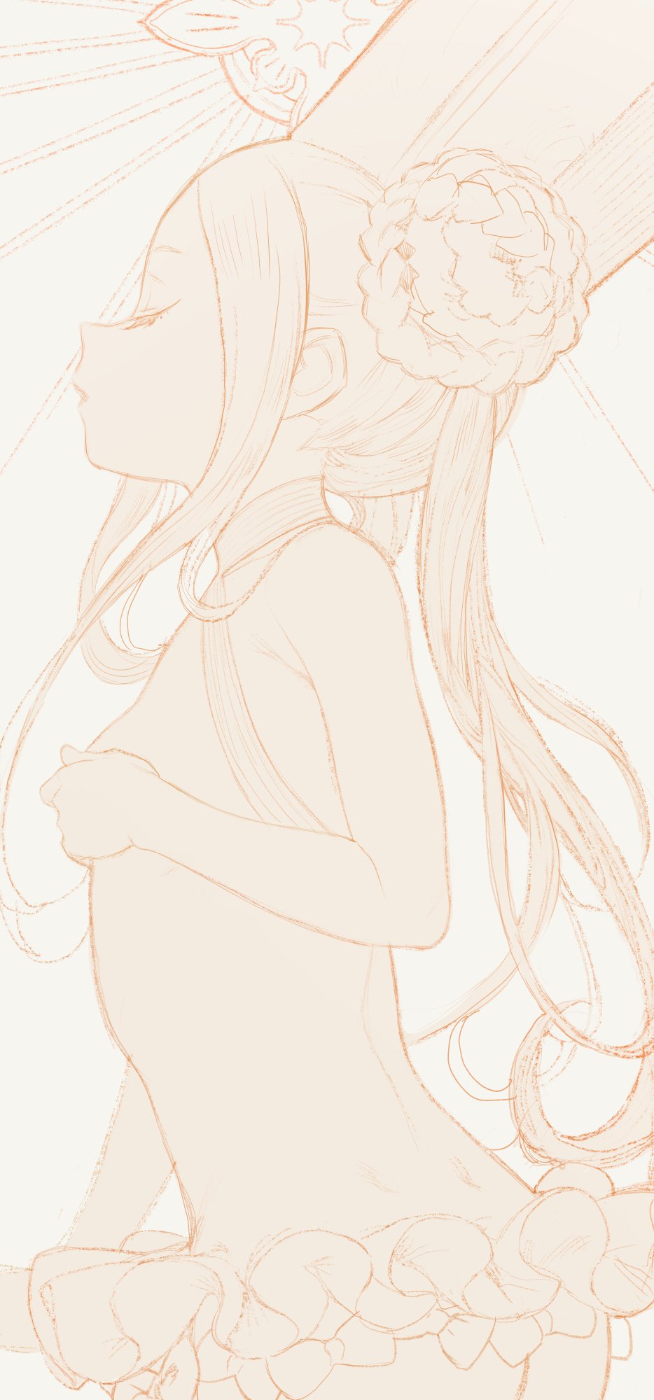 1girl, abigail_williams_(fate), abigail_williams_(swimsuit_foreigner)_(fate), abigail_williams_(swimsuit_foreigner)_(second_ascension)_(fate), ass, back_dimples, bare_shoulders, braid, braided_bun, breasts, child, closed_eyes, dimples_of_venus, double_bun, dress_swimsuit, fate/grand_order, fate_(series), from_side, hair_bun, hat, highres, long_hair, mitre, monochrome, nude, one-piece_swimsuit, profile, pumpkinspicelatte, sketch, small_breasts, solo, swimsuit, upper_body