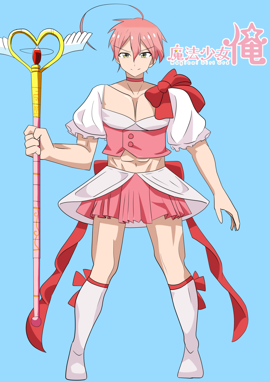 1boy, 1girl, boots, bow, choker, highres, magical_boy, magical_girl