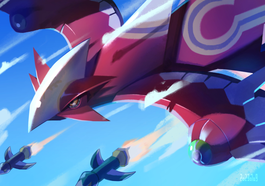 blue_sky, cloud, cloudy_sky, colored_sclera, day, flying, mega_man_(series), mega_man_star_force_(series)