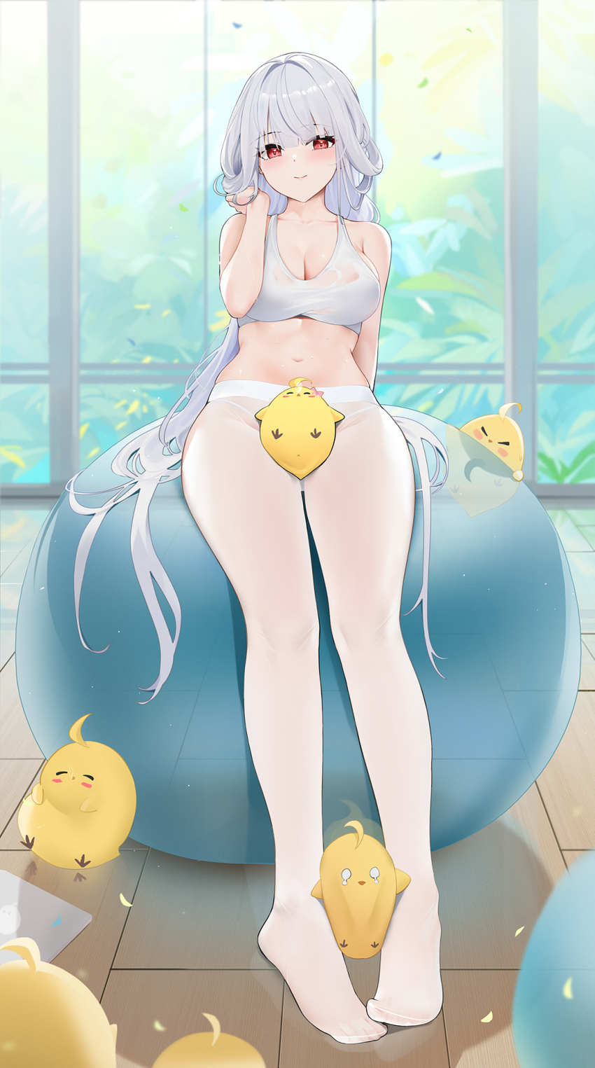 1girl, azur_lane, ball, blush, breasts, cleavage, collarbone, exercise_ball