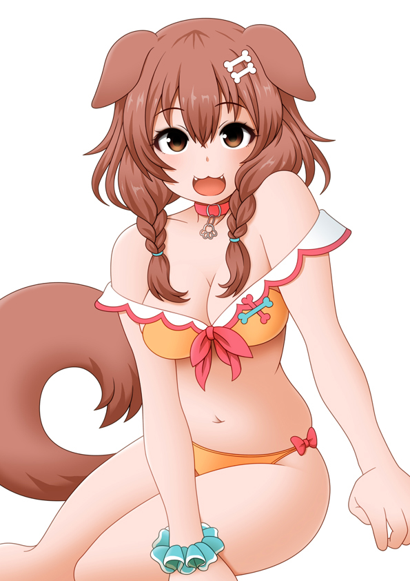 1girl, animal_collar, animal_ears, bagua_zhang, bikini, blush, bone_hair_ornament, bone_print