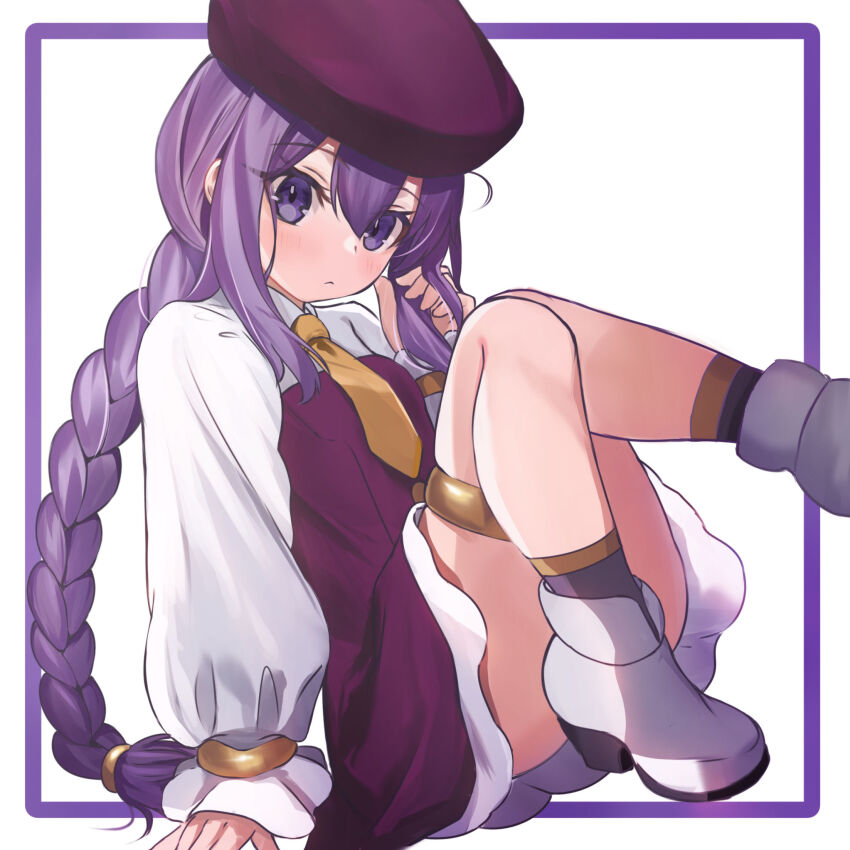 1girl, aged_down, beret, bracelet, braid, braided_ponytail, breasts, collared_shirt