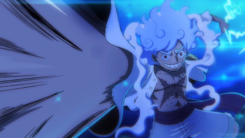 amanomoon, gear_fifth, highres, monkey_d._luffy, motion_lines, one_piece, speed_lines, tagme