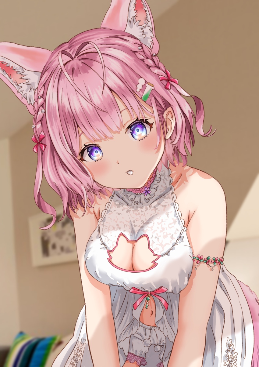 1girl, :o, absurdres, animal_ears, antenna_hair, armlet, armpit_crease, bare_shoulders