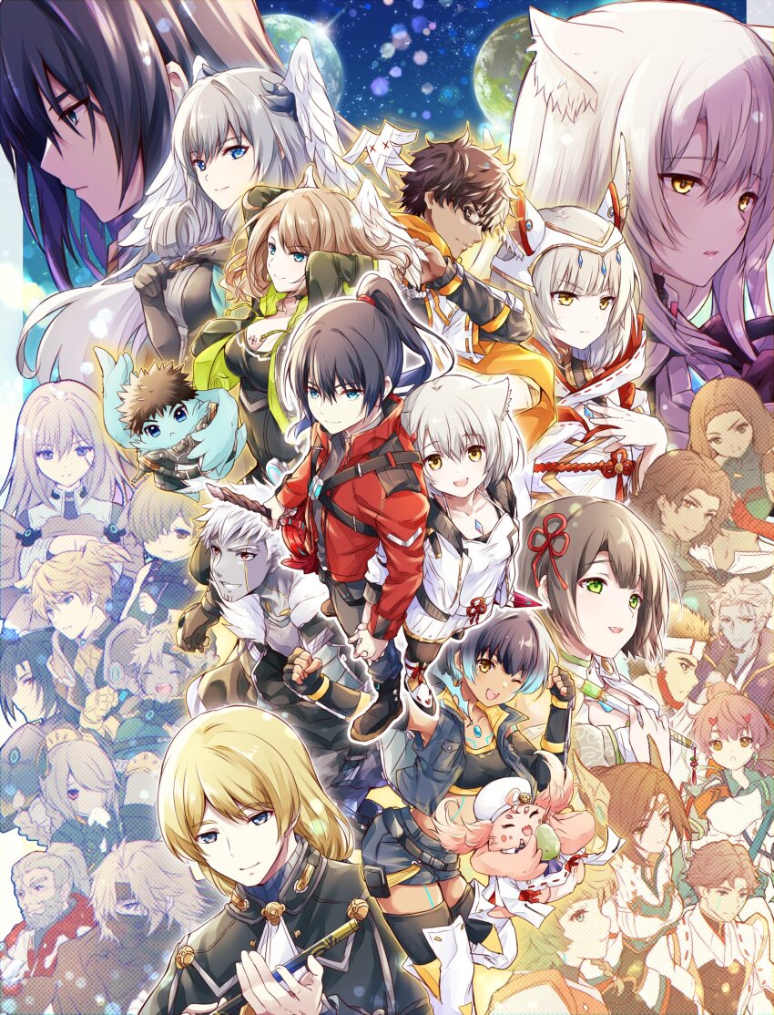 1other, 6+boys, 6+girls, absurdres, alexandria_(xenoblade), animal_ears, armor, ashera_(xenoblade)