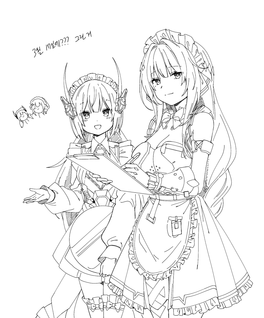 2girls, apron, bianca:_veritas_(pact_of_zero)_(pgr), bianca:_veritas_(pgr), bianca_(pgr), breasts, cleavage, closed_mouth