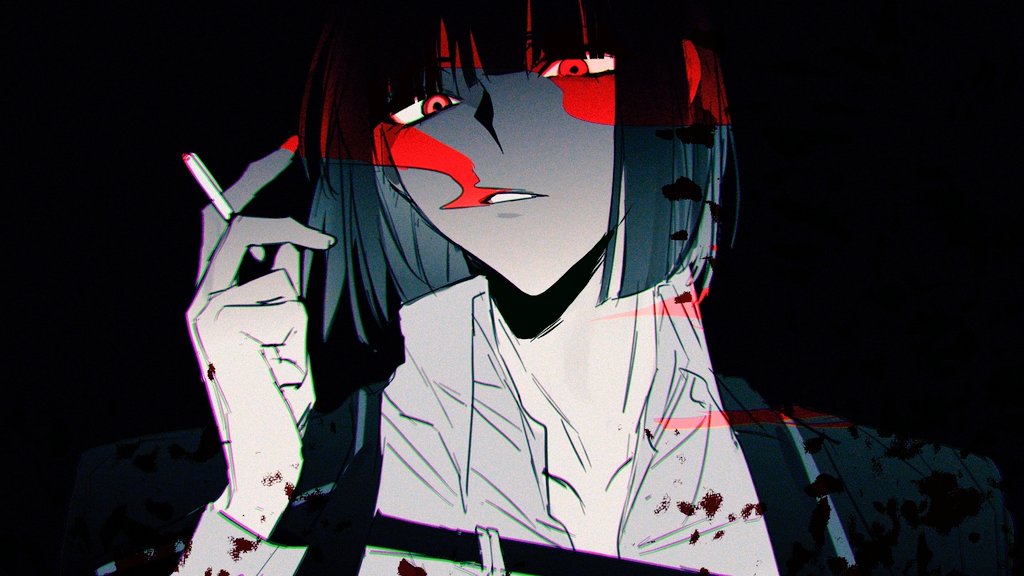 1girl, black_background, black_coat, black_hair, cigarette, coat, coat_on_shoulders, collared_shirt