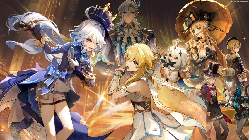 absurdres, ahoge, animal_ears, ascot, black_gloves, blonde_hair, blue_eyes, blue_gem