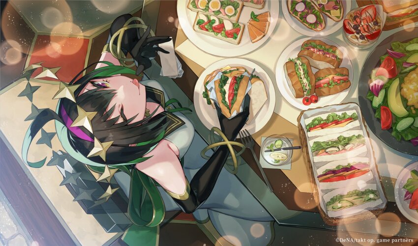 1girl, :p, ahoge, ainezu, black_choker, black_gloves, black_hair, bracelet