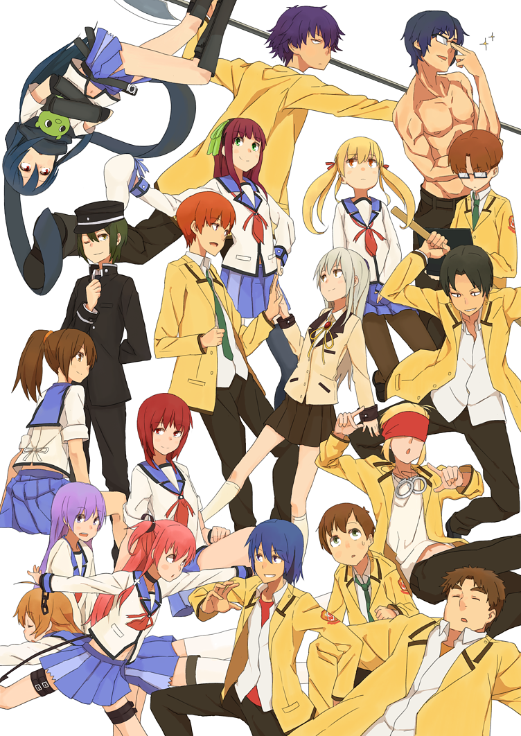 10s, 6+boys, 6+girls, angel_beats!, asamoto, axe, bad_id, bad_pixiv_id