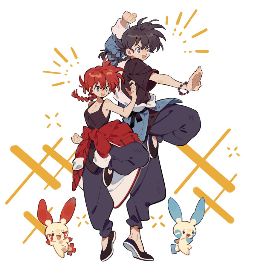 1boy, 1girl, absurdres, bead_bracelet, beads, black_hair, blue_eyes, bracelet