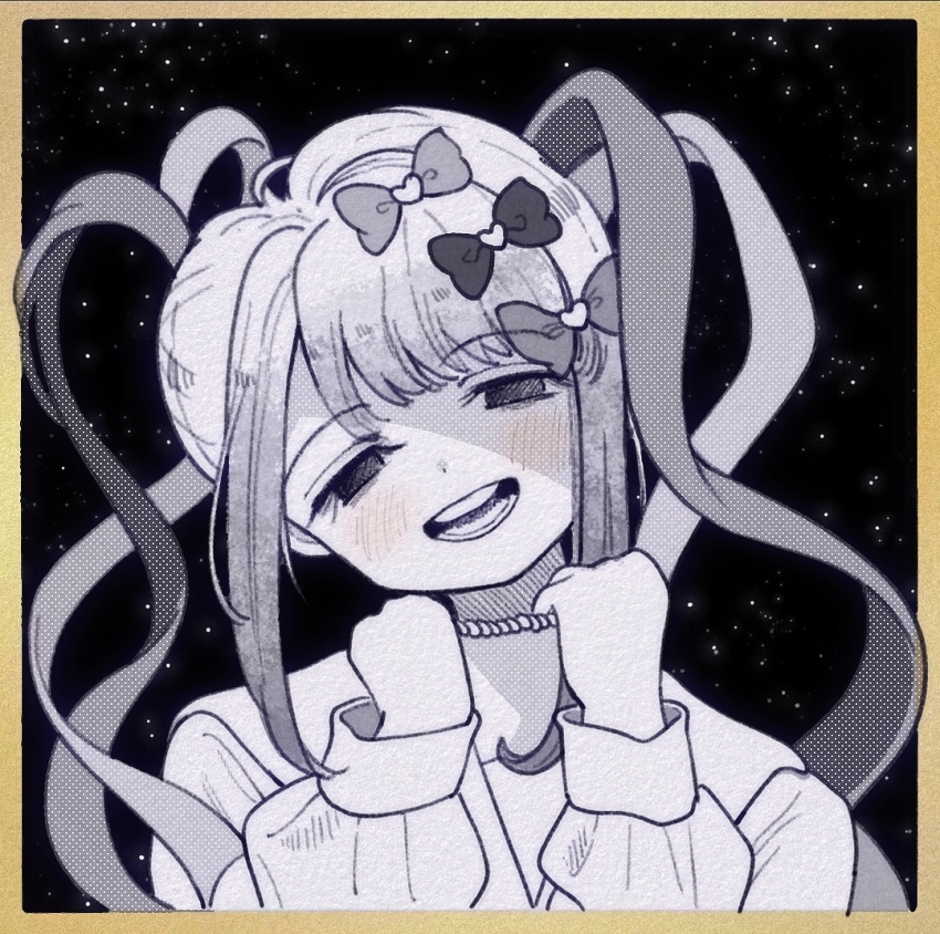 1girl, :d, black_background, bow, chouzetsusaikawa_tenshi-chan, fadesir, hair_bow, hair_ornament