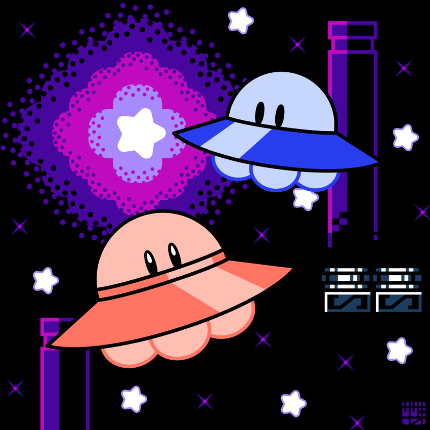 black_background, black_eyes, flying, highres, kirby, kirby's_adventure, kirby_(series), limited_palette
