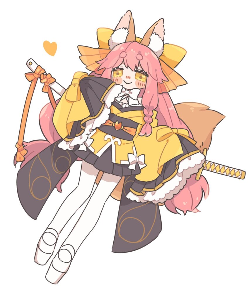 1girl, animal_ear_fluff, animal_ears, anko_omotimoti, blush_stickers, bow, fate/samurai_remnant, fate_(series)