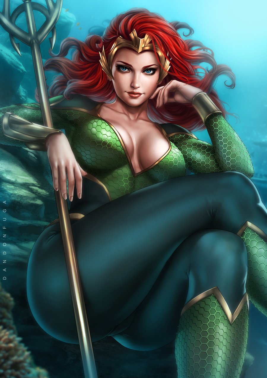 1girl, aquaman_(series), artist_name, ass, blue_eyes, bracer, breasts, collarbone