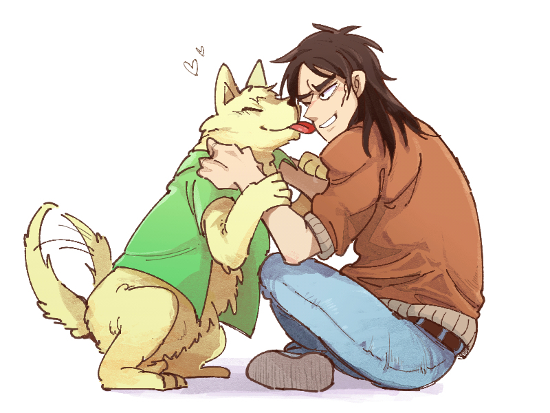 1boy, animalization, belt, black_belt, black_eyes, black_hair, blue_pants, bomber_jacket