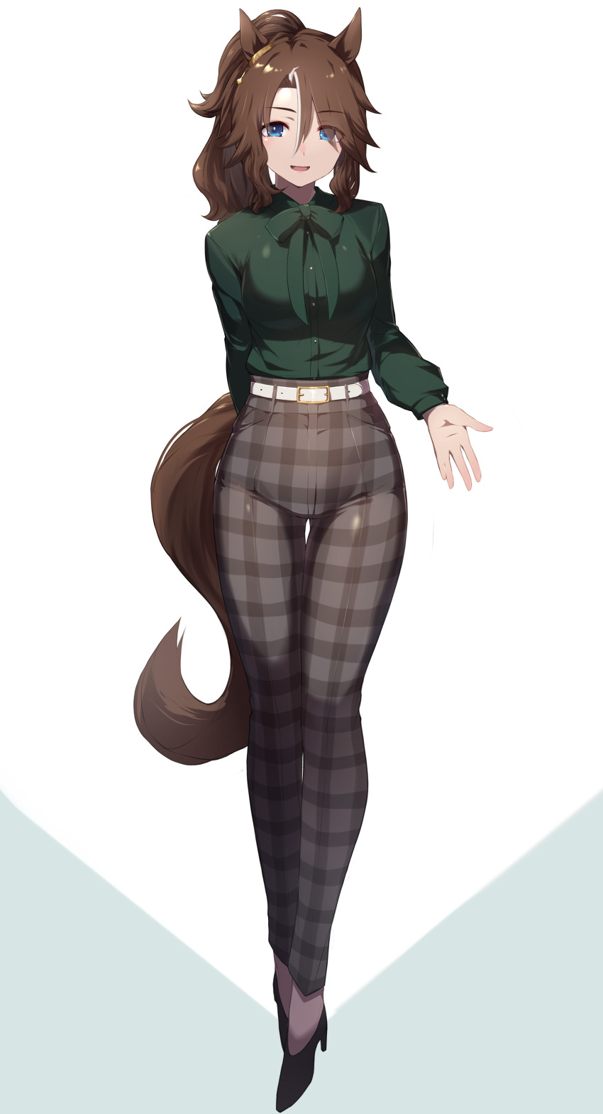 1girl, absurdres, animal_ears, arm_behind_back, belt, blue_eyes, bow, bowtie