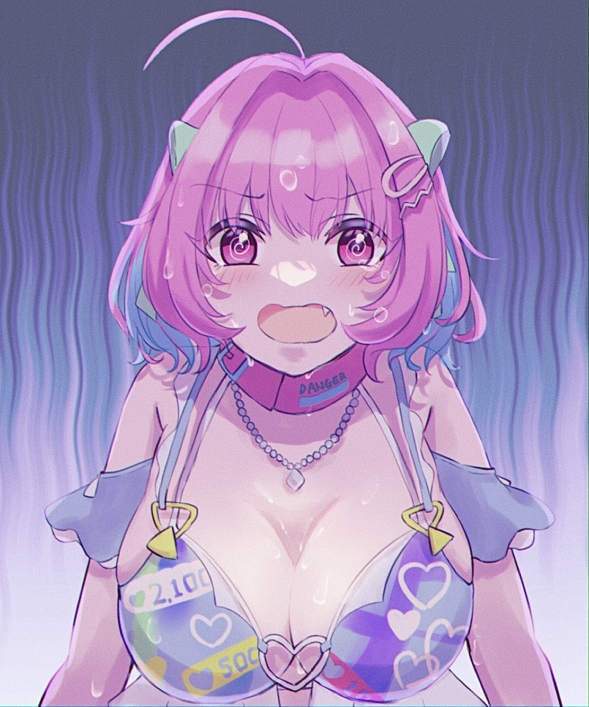 1girl, @_@, ahoge, armor, bare_shoulders, bikini, blue_hair, bob_cut