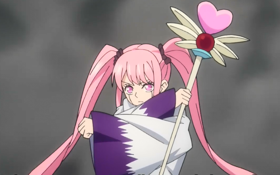 1girl, angry, black_dress, black_socks, crosier, dress, jacket, long_hair