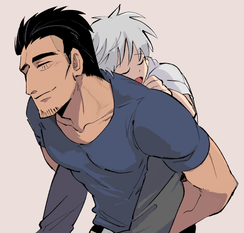 2boys, akagi:_yami_ni_oritatta_tensai, akagi_shigeru, black_hair, carrying, closed_eyes, closed_mouth, collarbone