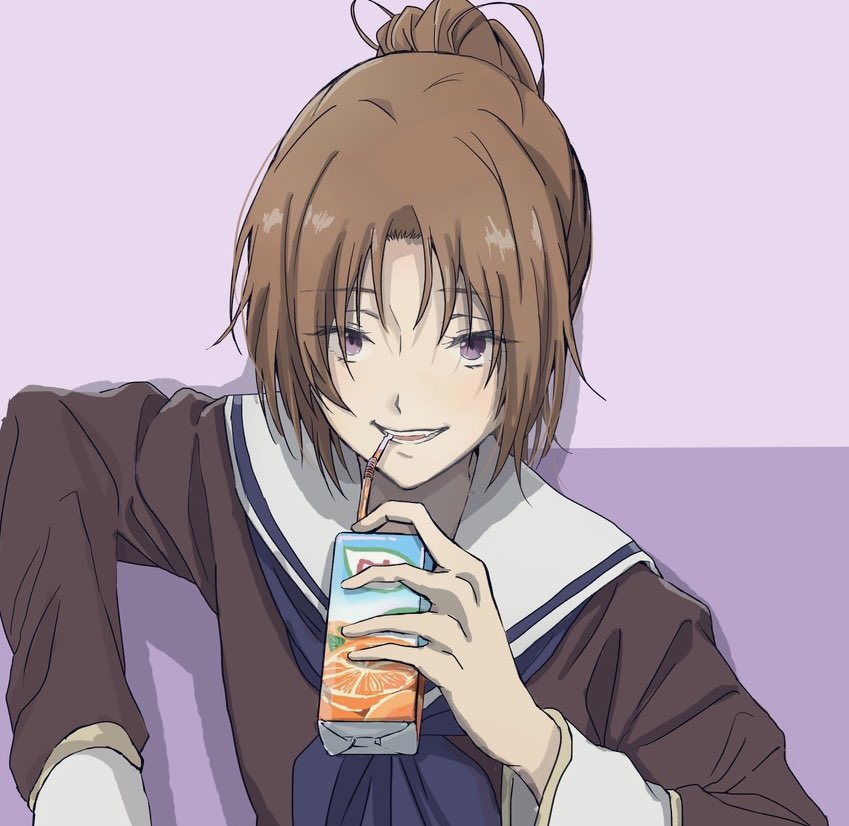 1girl, blue_neckerchief, curryisfriend, drink_carton, drinking, drinking_straw, drinking_straw_in_mouth, hibike!_euphonium