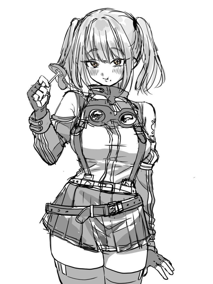 1girl, bare_shoulders, belorta_(nikke), belt, binoculars, blush, breasts, buurn_dokaan_(nack)