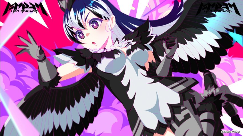 1girl, artist_request, breasts, demon_girl, feathered_wings, feathers, highres, ira_(magicami)