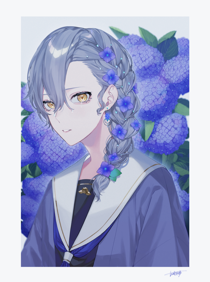 1girl, absurdres, amazaki_umu, asymmetrical_bangs, beads, black_serafuku, blue_jacket, blue_neckerchief