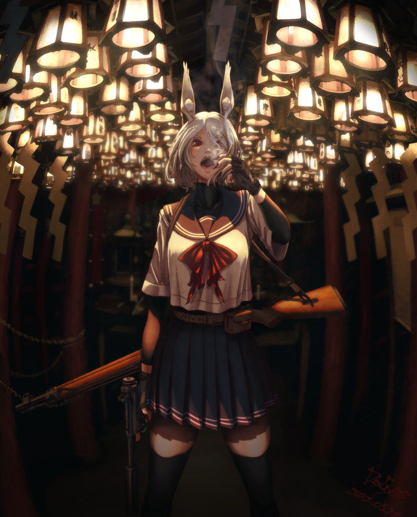 1girl, absurdres, ammunition_pouch, animal_ear_fluff, animal_ears, architecture, arisaka, artist_name