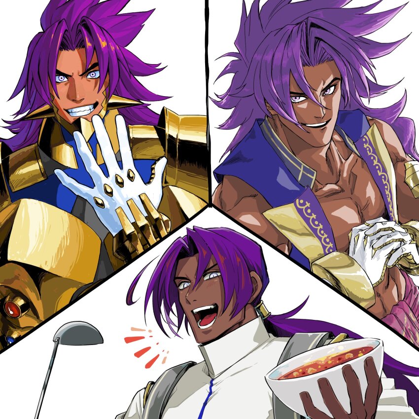 1boy, armor, bhima_(fate), bhima_(second_ascension)_(fate), bhima_(third_ascension)_(fate), curry, dark-skinned_male, dark_skin