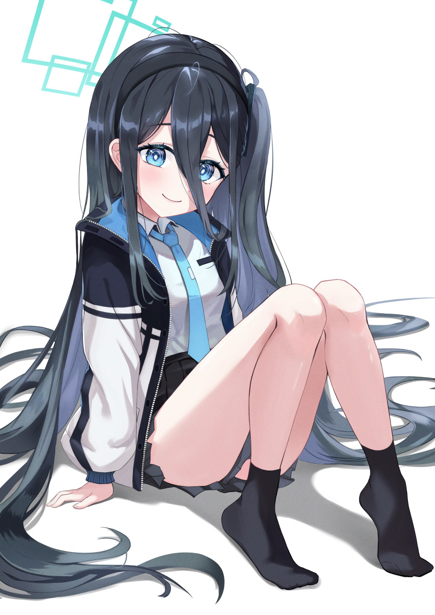1girl, absurdly_long_hair, absurdres, aqua_halo, aris_(blue_archive), black_hair, black_hairband, black_skirt