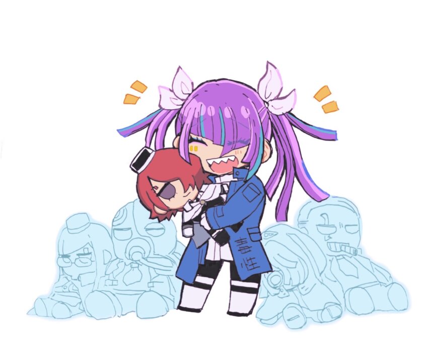 1girl, :d, black_headwear, black_jacket, blue_hair, blue_jacket, blush, cape