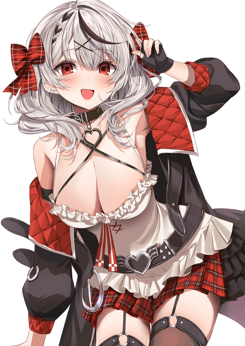 1girl, :d, arm_at_side, arm_strap, arm_up, armband, armpits, belt