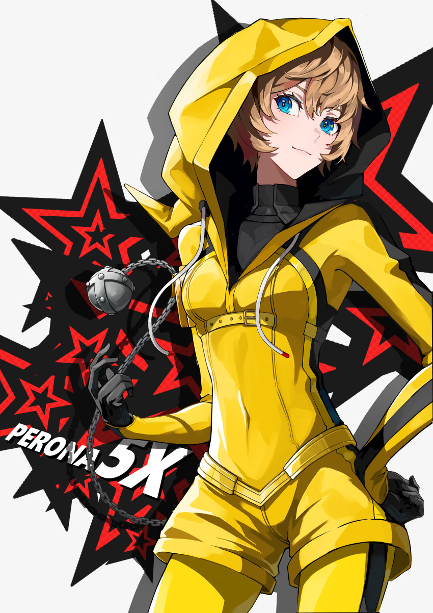 1girl, absurdres, arai_motoha, black_gloves, blue_eyes, bodysuit, bodysuit_under_clothes, brown_hair