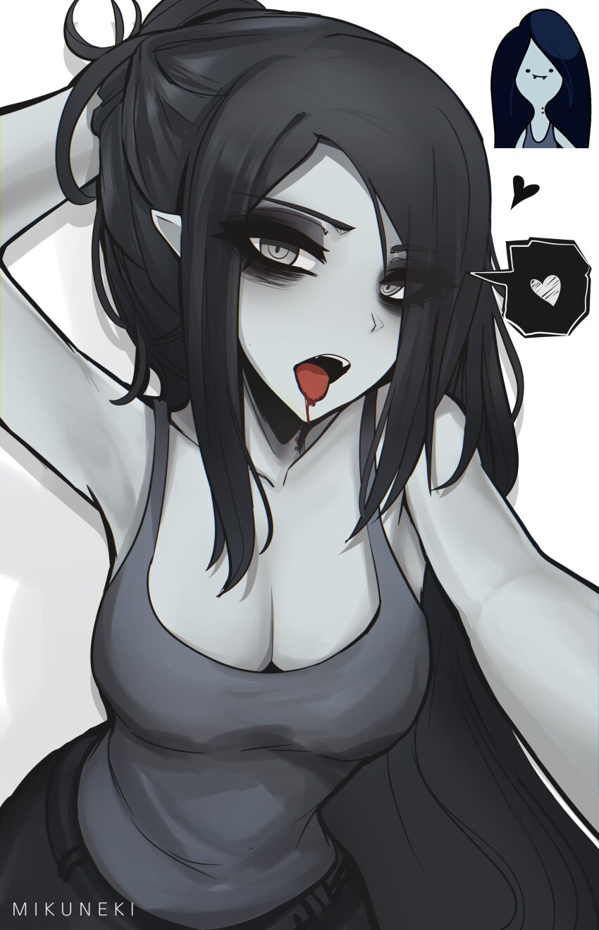 1girl, absurdres, adventure_time, arm_behind_head, arm_up, armpits, artist_name, black_hair