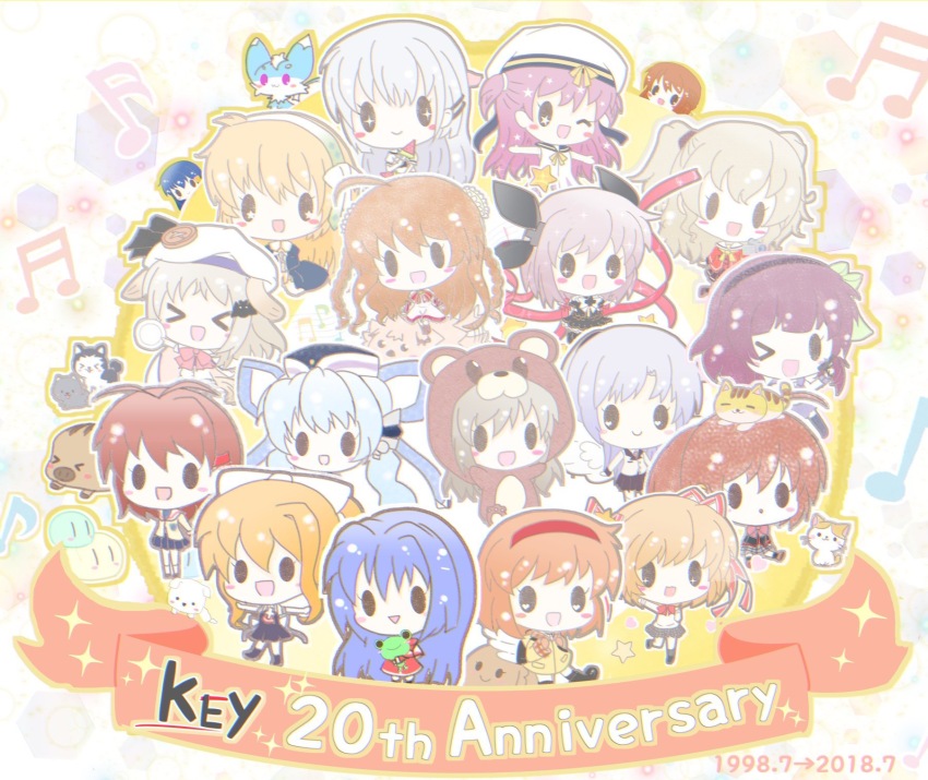 >_<, >_o, 2019, 6+girls, :d, air_(visual_novel), angel_beats!, anniversary