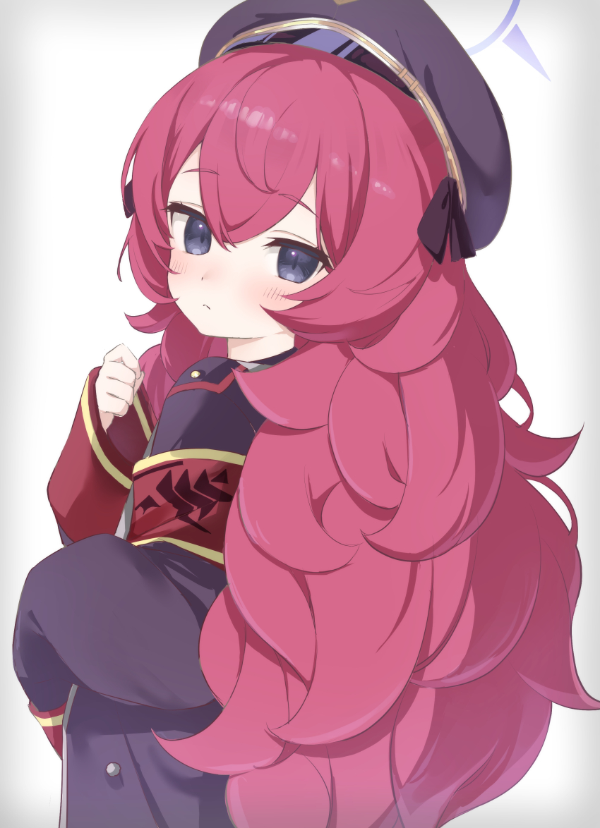 1girl, absurdres, armband, black_coat, blue_archive, coat, commentary_request, from_behind