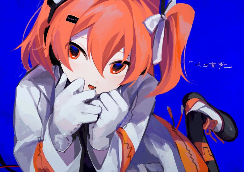 1girl, a.i._voice, adachi_rei, blue_background, coat, gloves, hair_between_eyes, hair_ornament