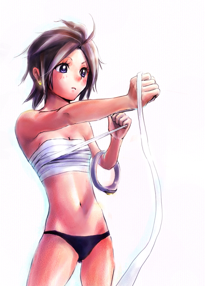 1girl, androgynous, bad_id, bad_pixiv_id, bandages, black_hair, breast_bind, chunsoft