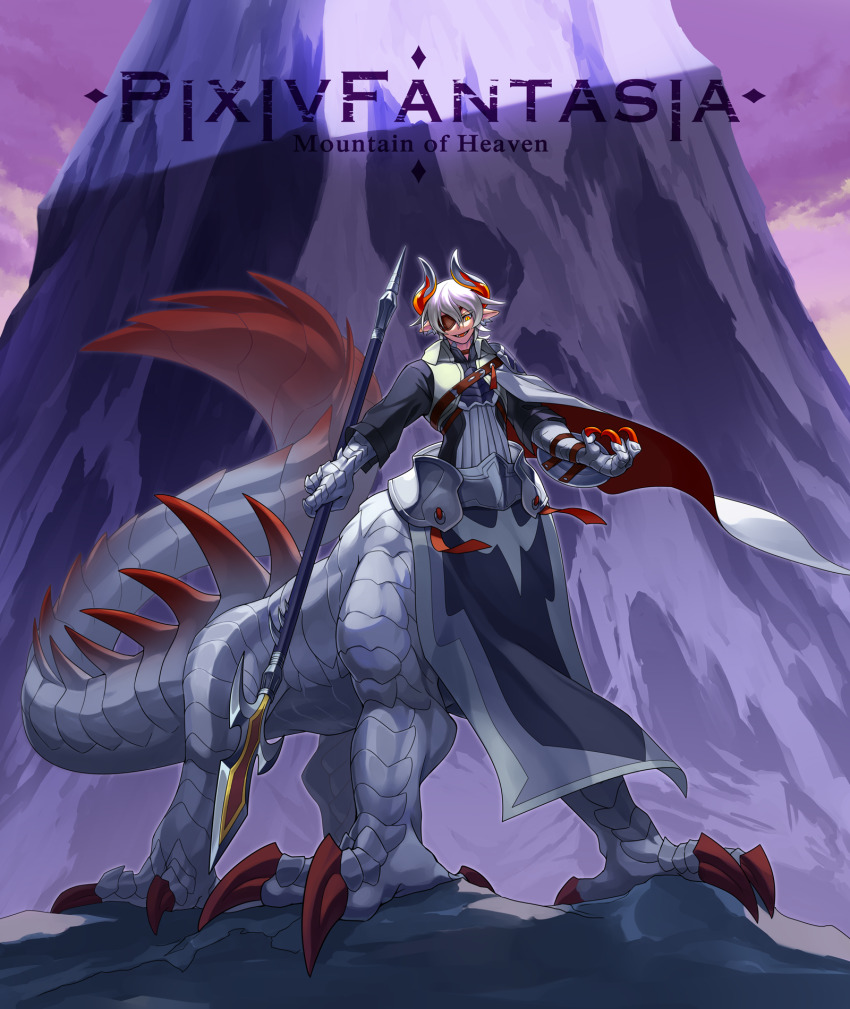 1boy, animal_hands, arm_shield, armor, cape, centauroid, claws, dragon_boy