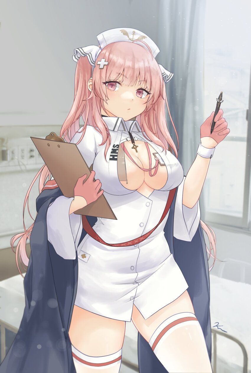 1girl, absurdres, azur_lane, breasts, center_opening, cleavage, gloves, half_gloves