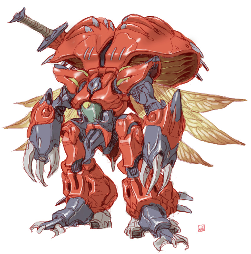 absurdres, arm_cannon, claws, commentary_request, concept_art, drumlo, energy_cannon, fantasy