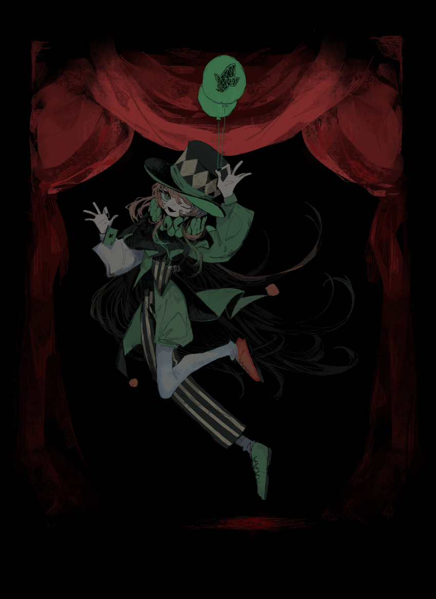 1other, absurdres, alternate_costume, arm_up, asymmetrical_clothes, asymmetrical_footwear, asymmetrical_legwear, balloon