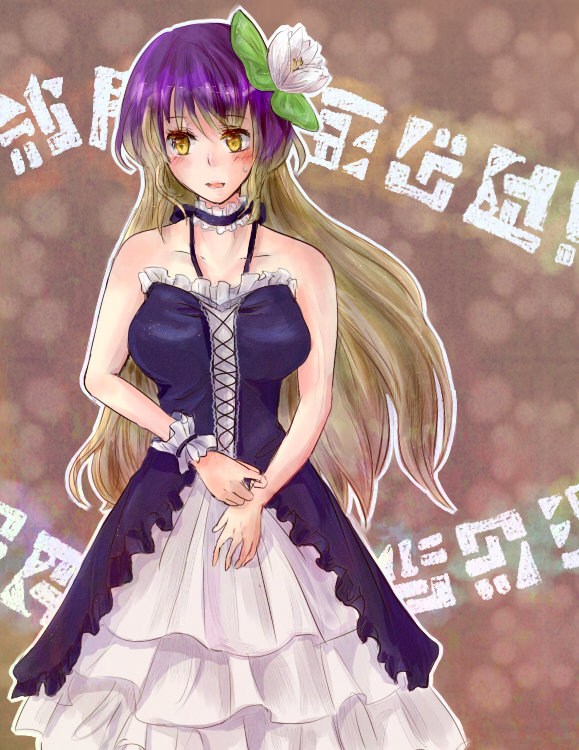 1girl, alternate_costume, bad_id, bad_pixiv_id, female_focus, flower, gradient_hair, hair_flower