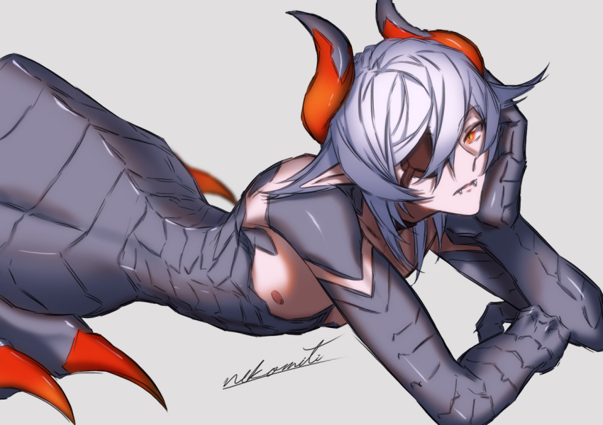 1boy, animal_hands, artist_name, black_choker, borrowed_character, centauroid, choker, claws