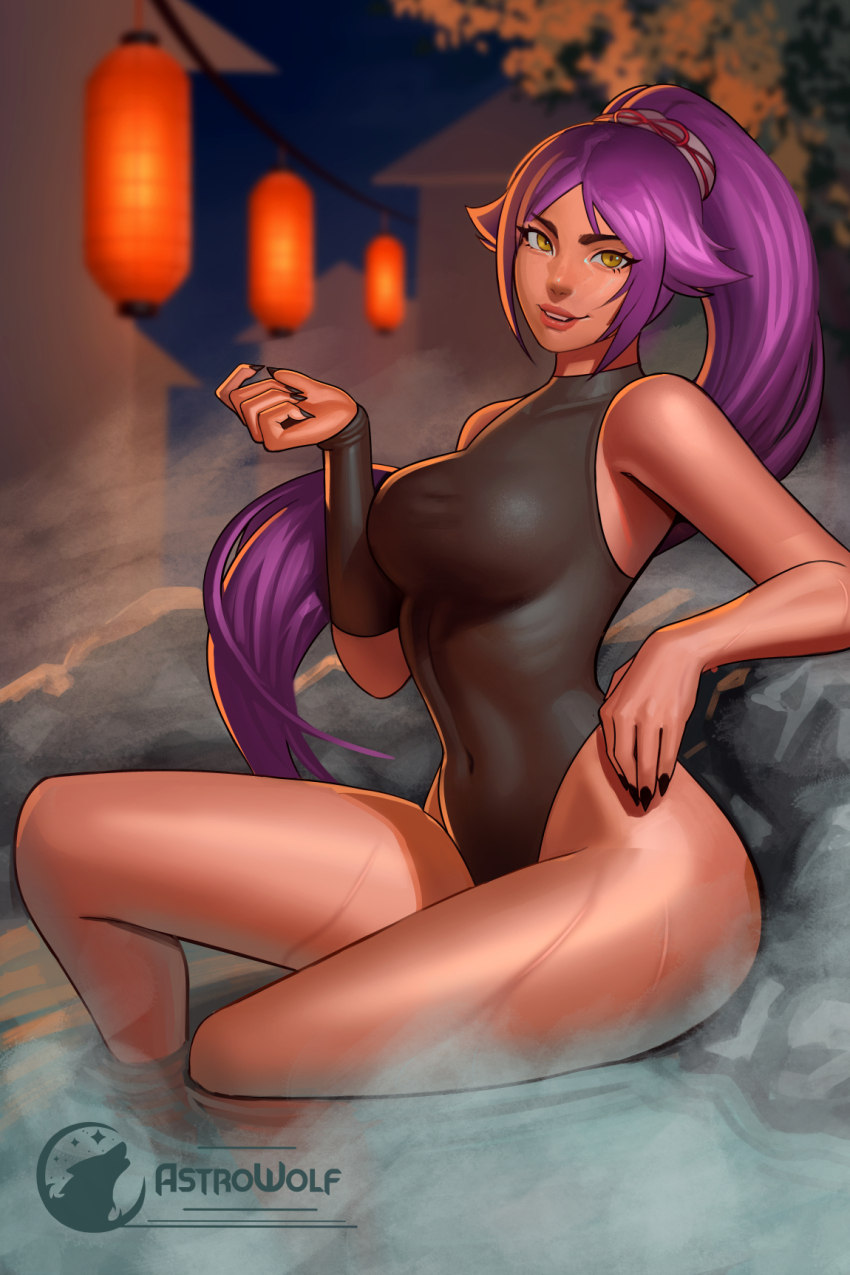 1girl, alternate_costume, astrowolf, black_leotard, bleach, curvy, dark-skinned_female, dark_skin